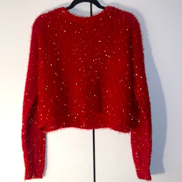 Ivory rose (EUC) fuzzy red and gold crop sweater for women. Size M. - Picture 2 of 3